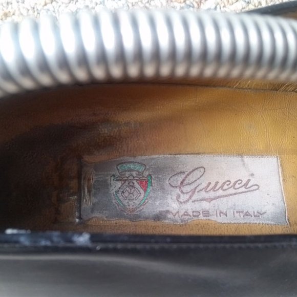 Original 1970\'s Gucci Seldom Seen DOUBLE GG LOGO Loafers 41M. Black.